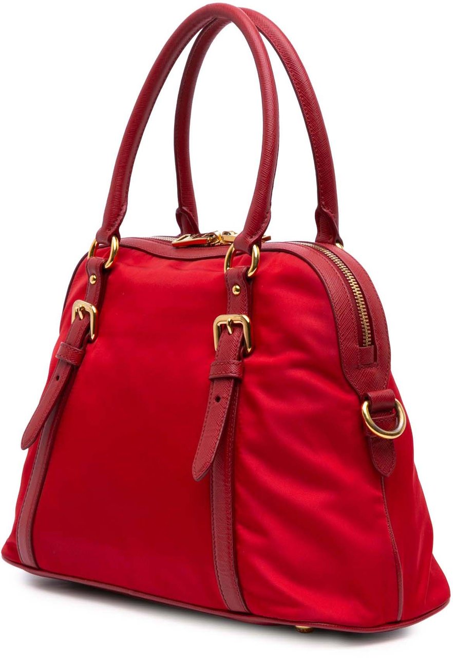 Prada Saffiano Trimmed Tessuto Dome Satchel Rood