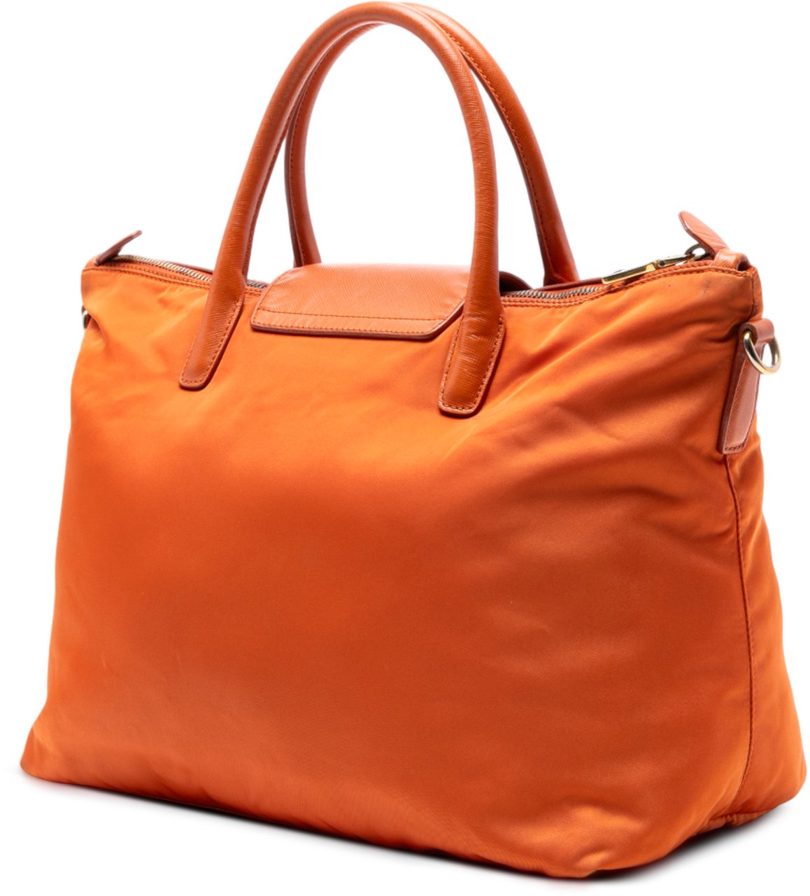 Prada Saffiano Trimmed Tessuto Satchel Oranje