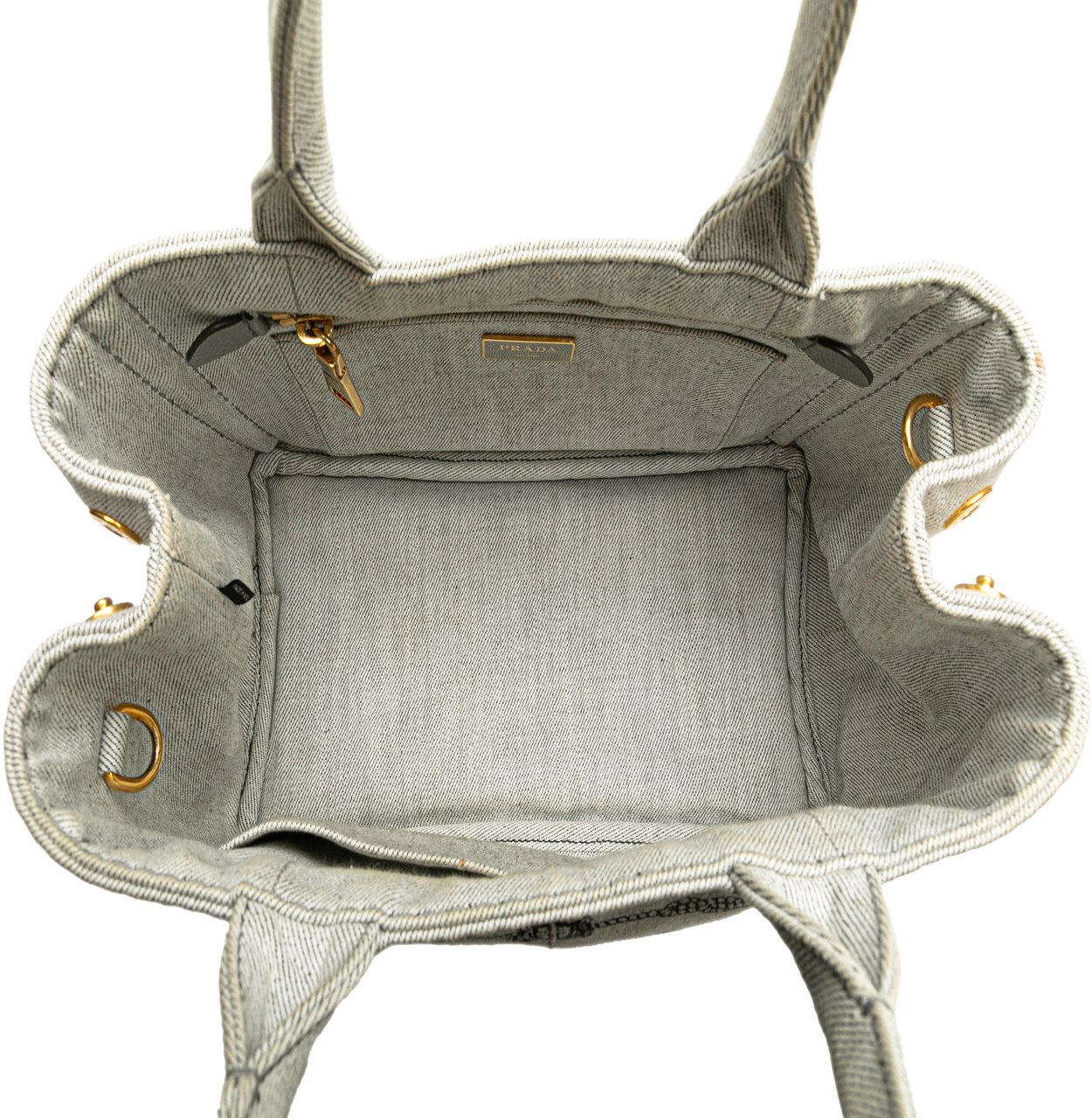 Prada Small Denim Canapa Logo Satchel Grijs