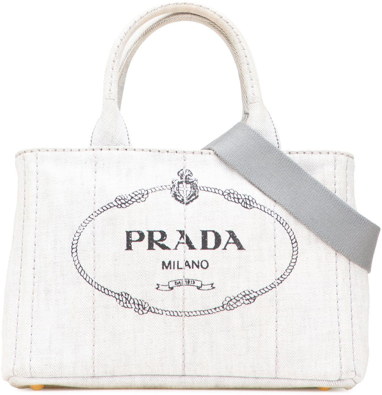 Prada Small Denim Canapa Logo Satchel Grijs