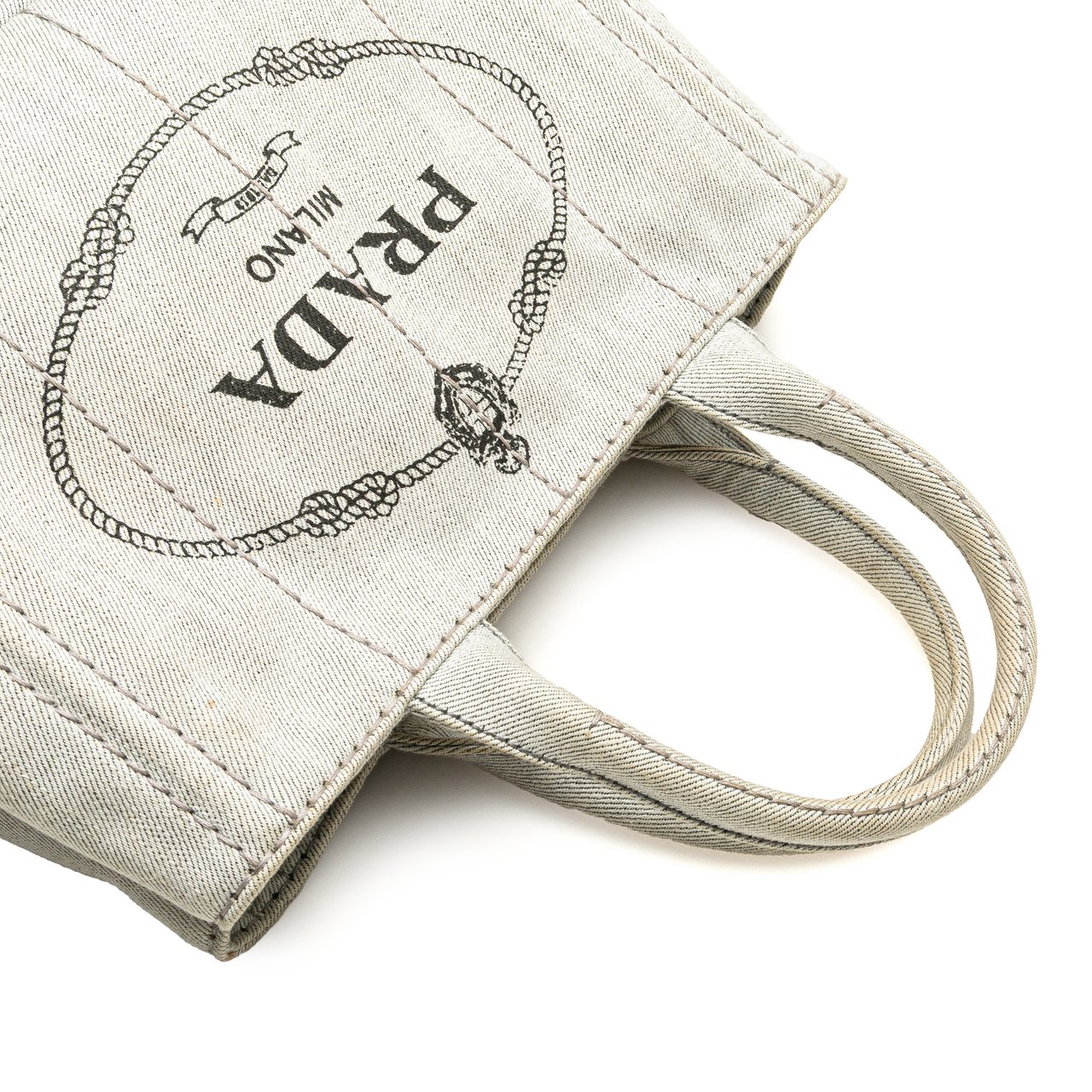Prada Small Denim Canapa Logo Satchel Grijs
