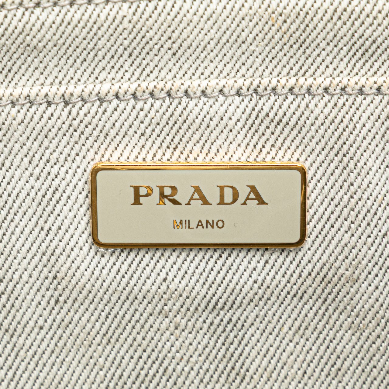 Prada Small Denim Canapa Logo Satchel Grijs
