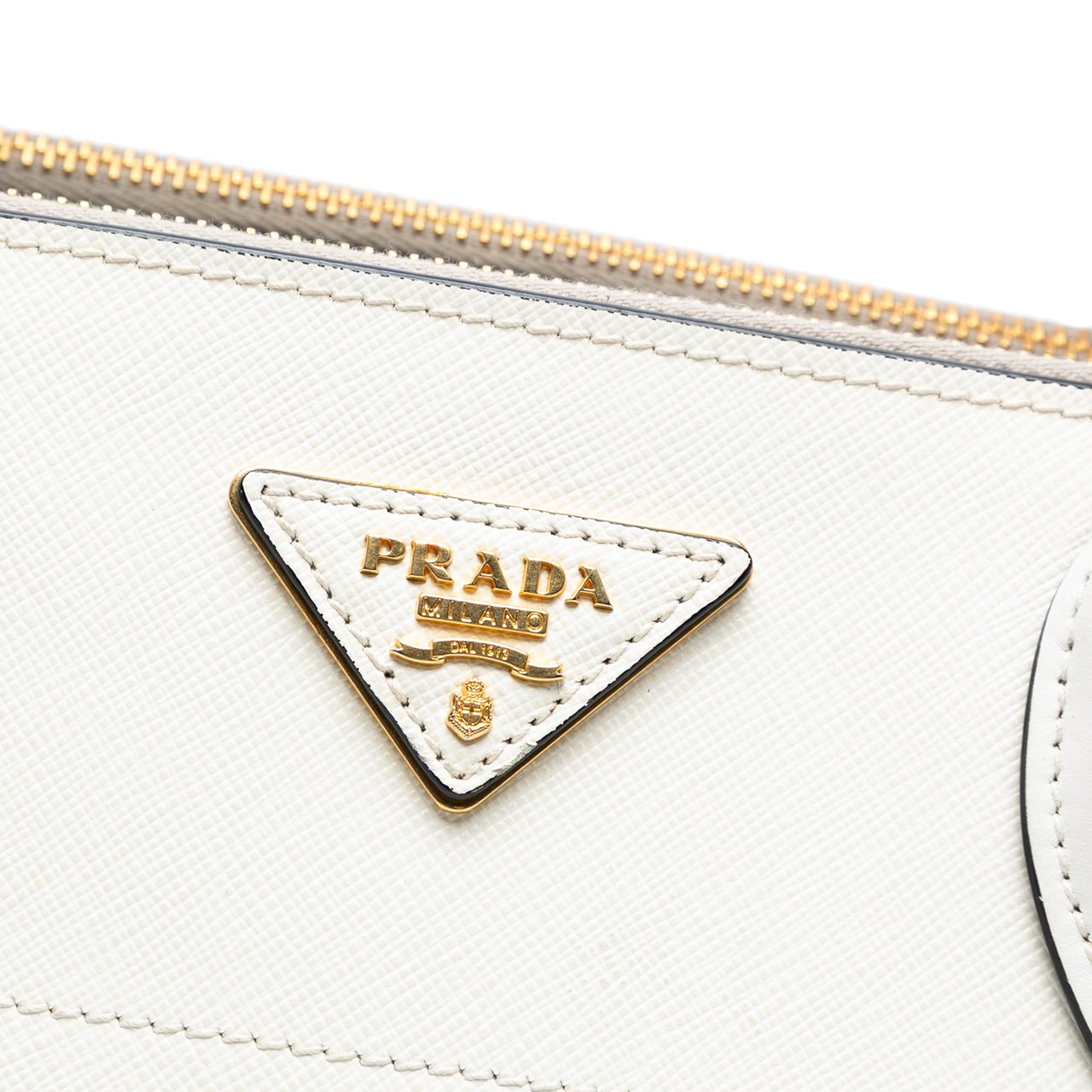 Prada City Calf Trimmed Saffiano Greche Paradigme Bag Wit