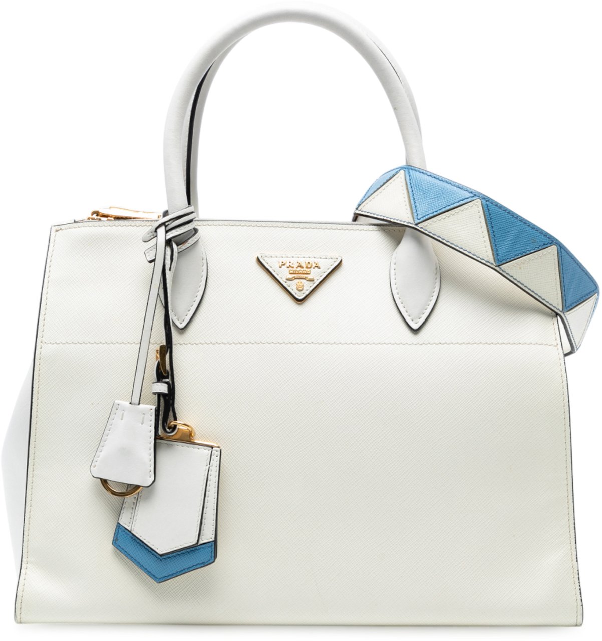 Prada City Calf Trimmed Saffiano Greche Paradigme Bag Wit