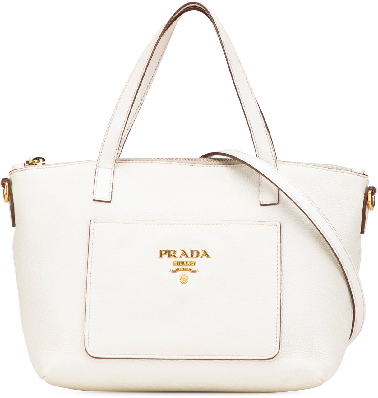 Prada Vitello Daino Front Pocket Tote Wit