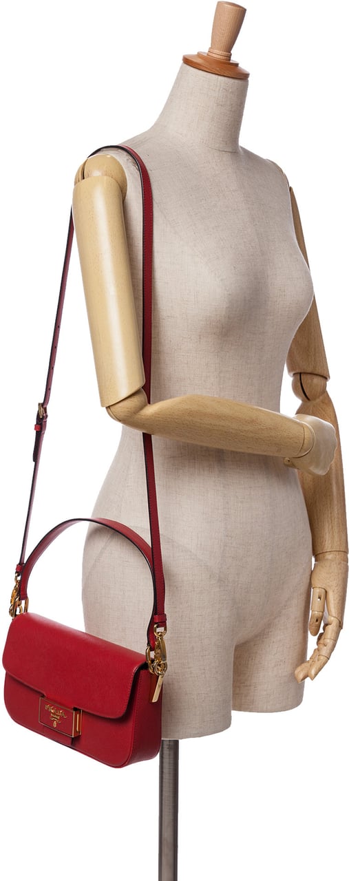 Prada Saffiano Lux Embleme Satchel Rood