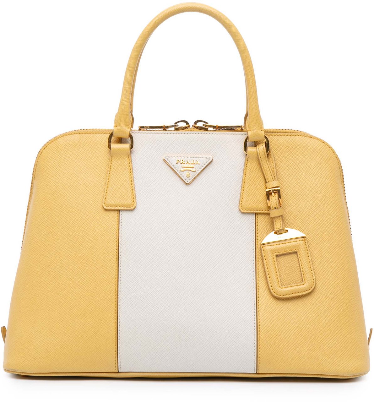 Prada Medium Bicolor Saffiano Lux Promenade Satchel Geel