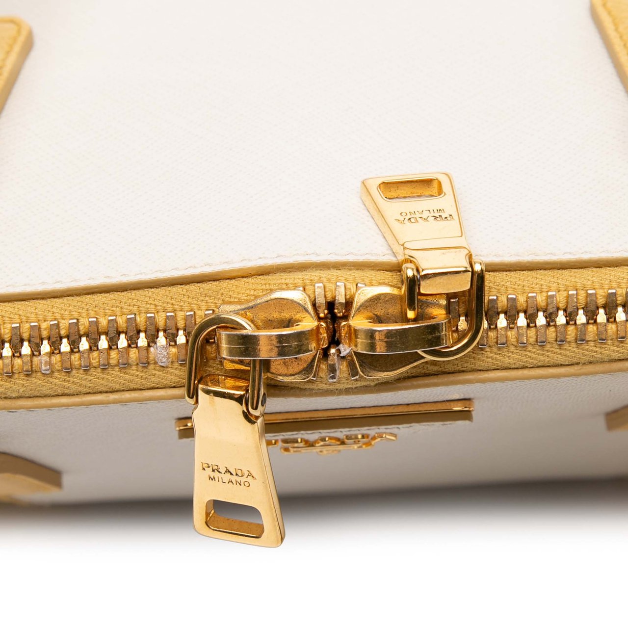 Prada Medium Bicolor Saffiano Lux Promenade Satchel Geel