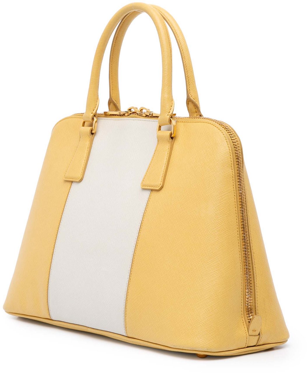 Prada Medium Bicolor Saffiano Lux Promenade Satchel Geel
