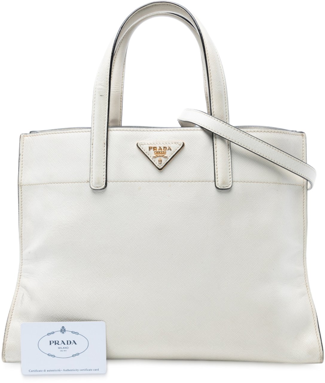Prada Saffiano Soft Triple Pocket Tote Wit