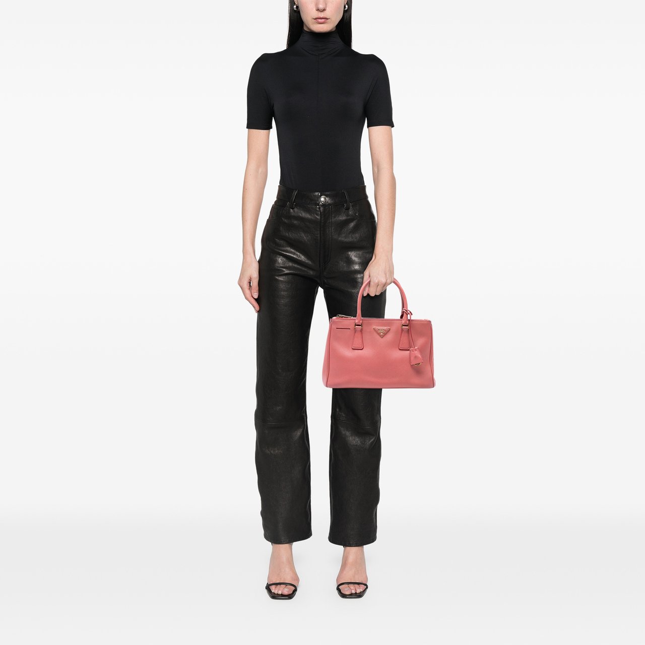 Prada Small Saffiano Lux Galleria Double Zip Satchel Roze