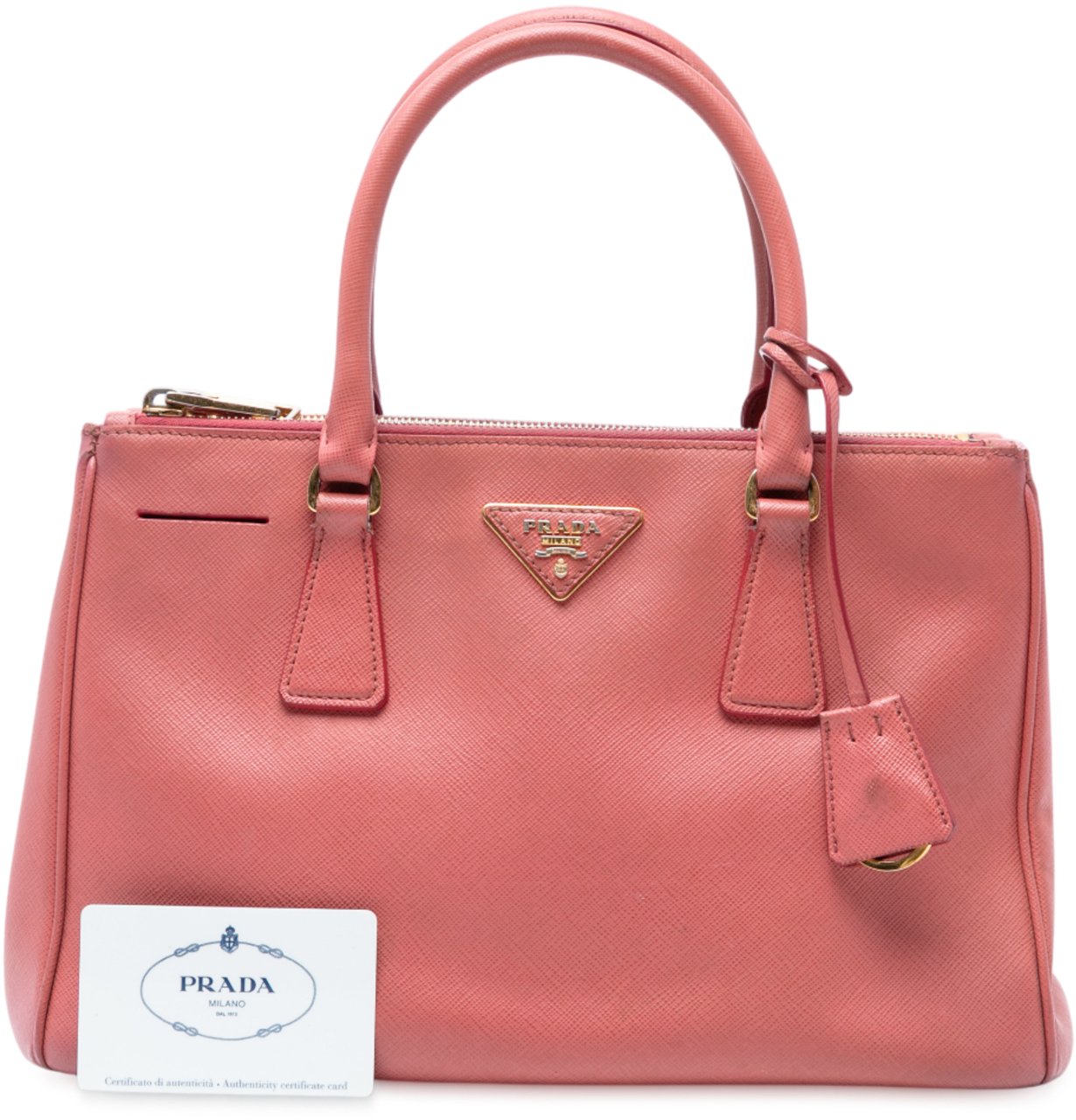Prada Small Saffiano Lux Galleria Double Zip Satchel Roze