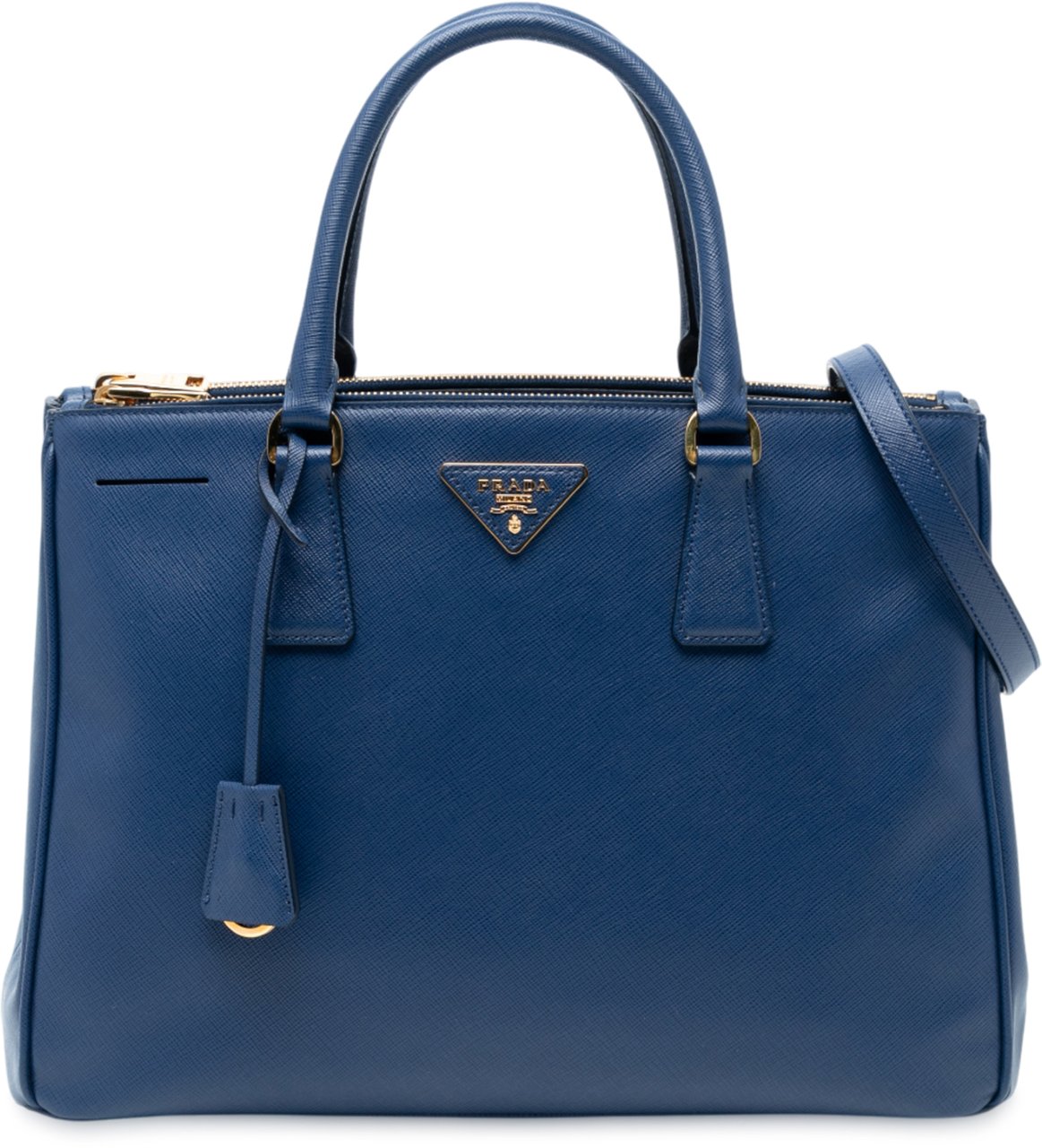 Prada Medium Saffiano Lux Galleria Double Zip Satchel Blauw