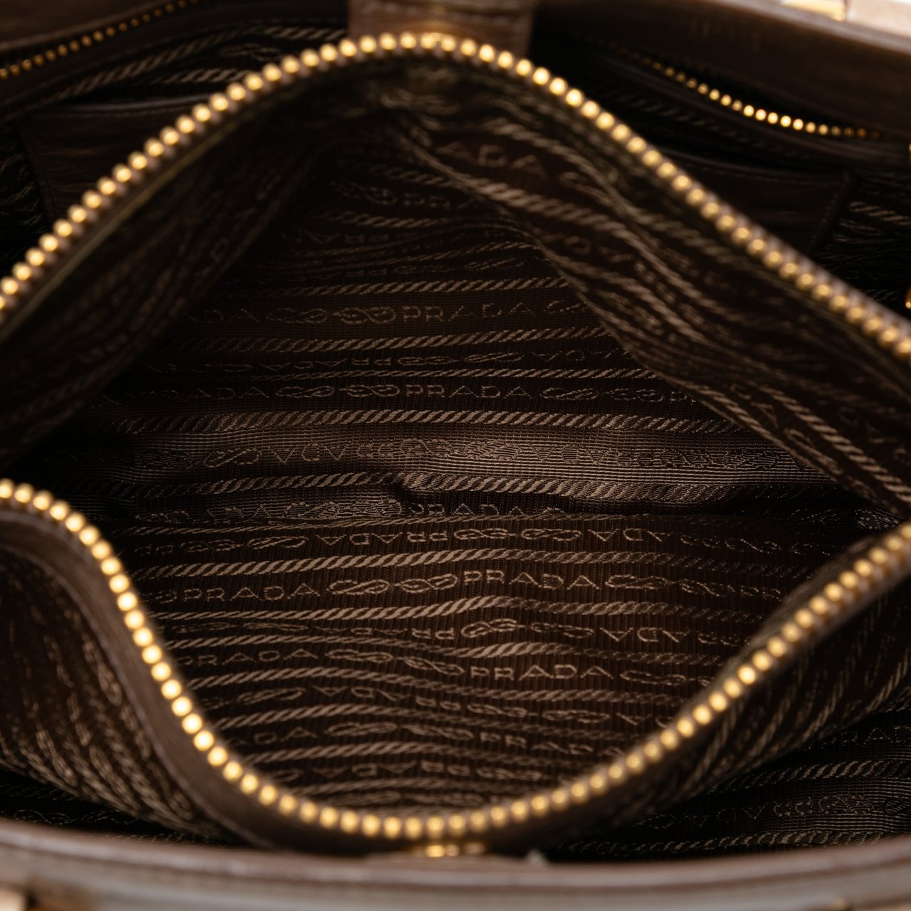 Prada Vitello Shine Open Convertible Tote Bruin