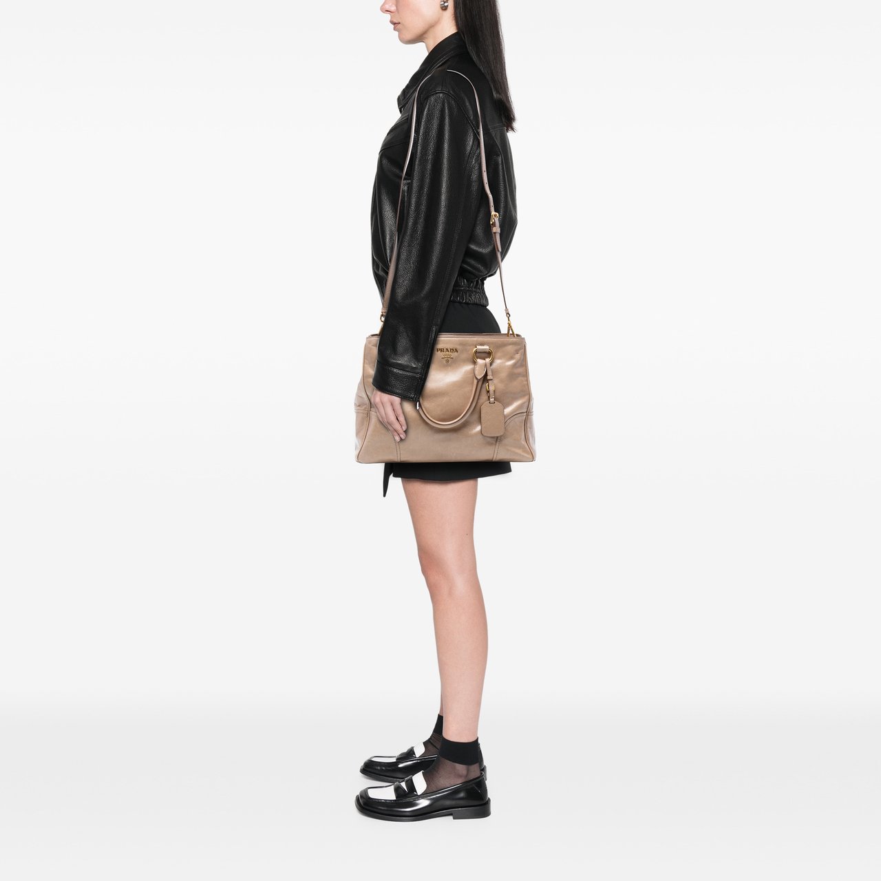 Prada Vitello Shine Open Convertible Tote Bruin