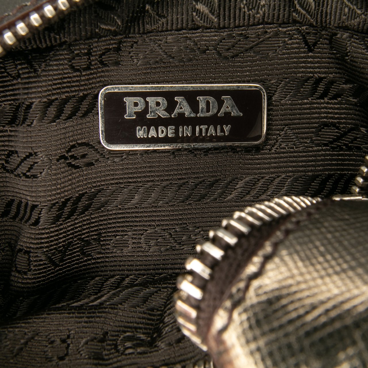 Prada Mini Metallic Saffiano Top Handle Bag Charm Grijs
