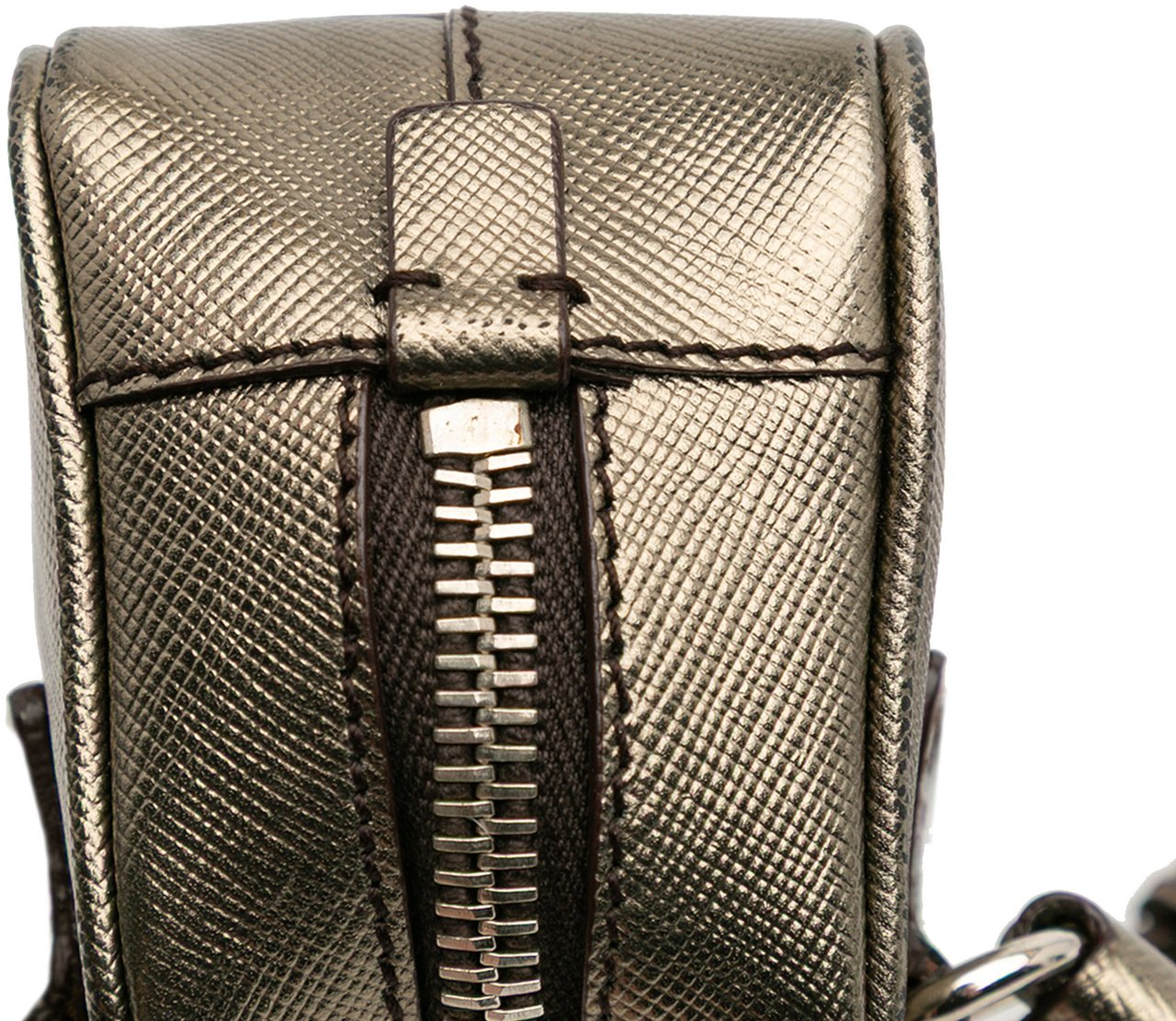 Prada Mini Metallic Saffiano Top Handle Bag Charm Grijs