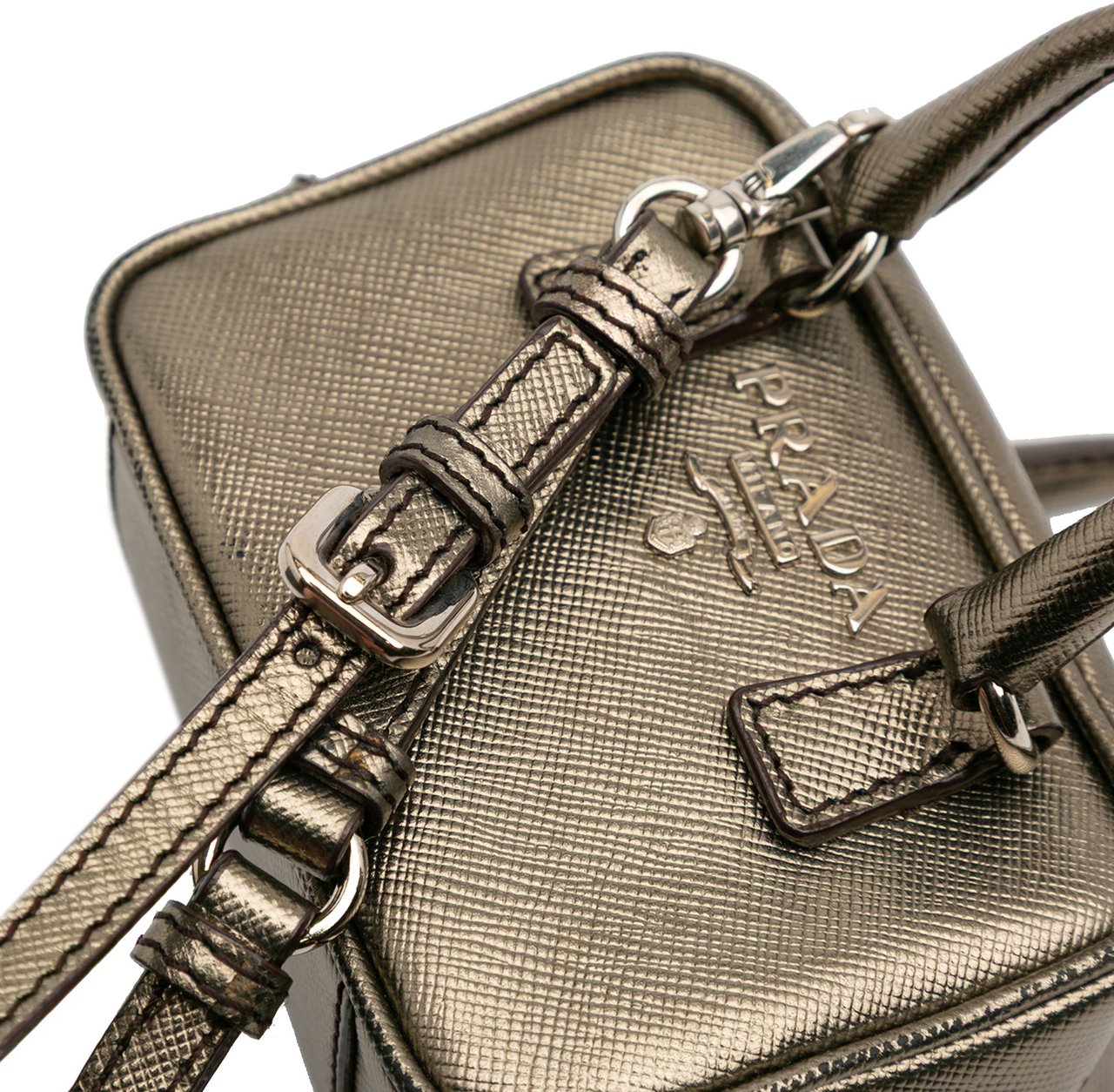 Prada Mini Metallic Saffiano Top Handle Bag Charm Grijs