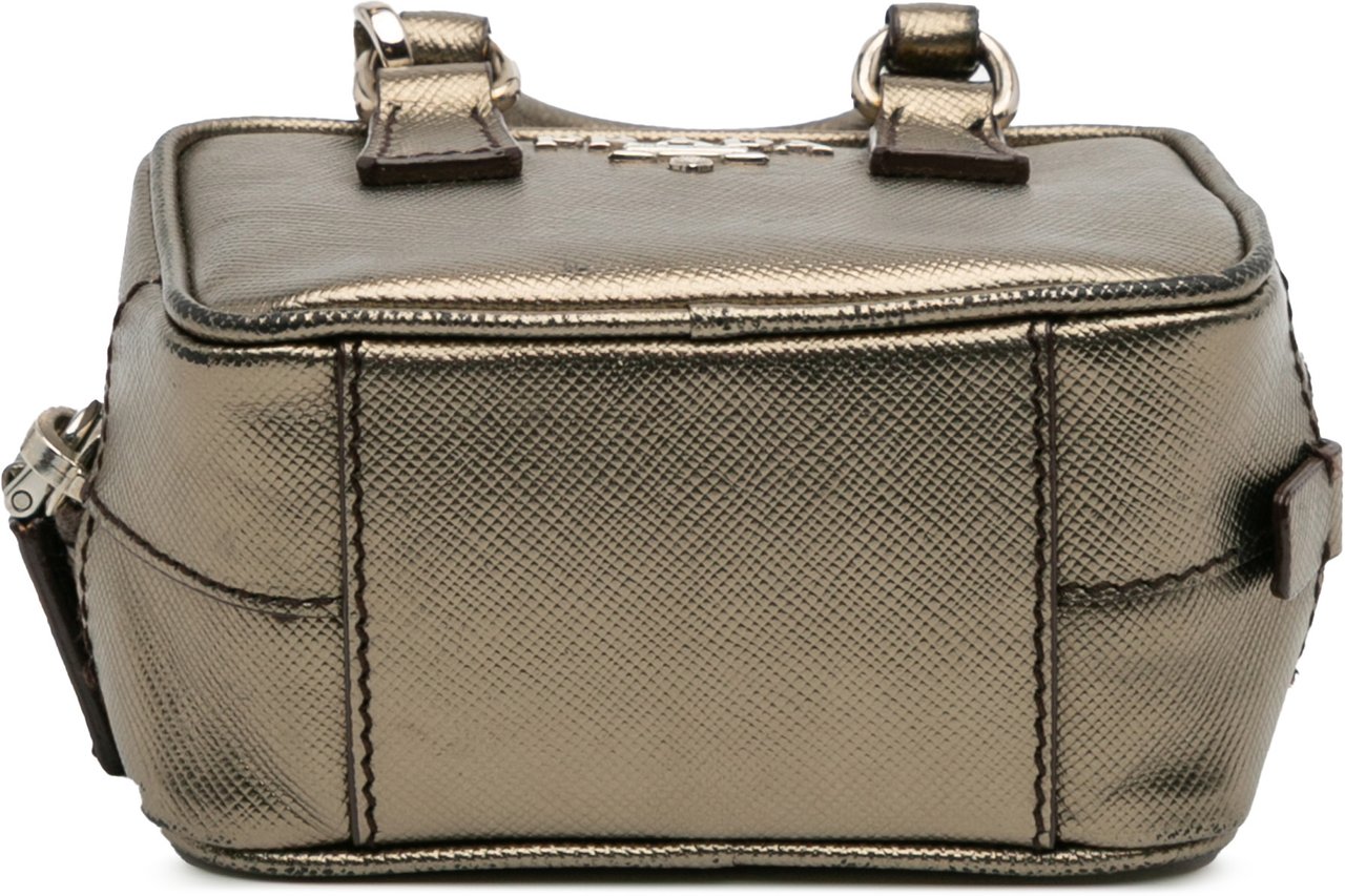 Prada Mini Metallic Saffiano Top Handle Bag Charm Grijs