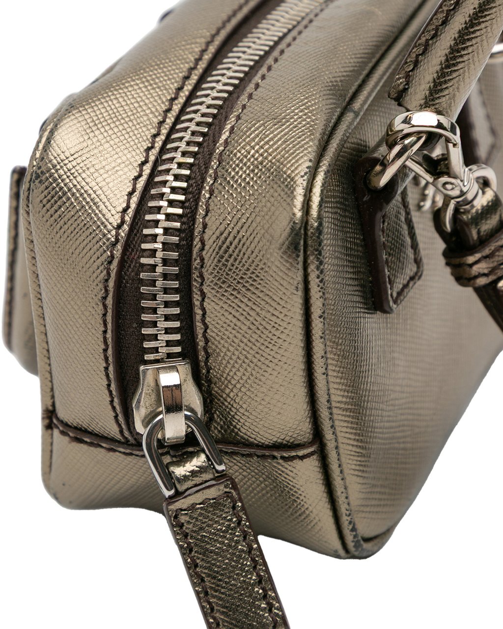 Prada Mini Metallic Saffiano Top Handle Bag Charm Grijs