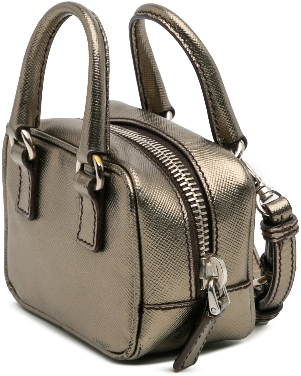 Prada Mini Metallic Saffiano Top Handle Bag Charm Grijs