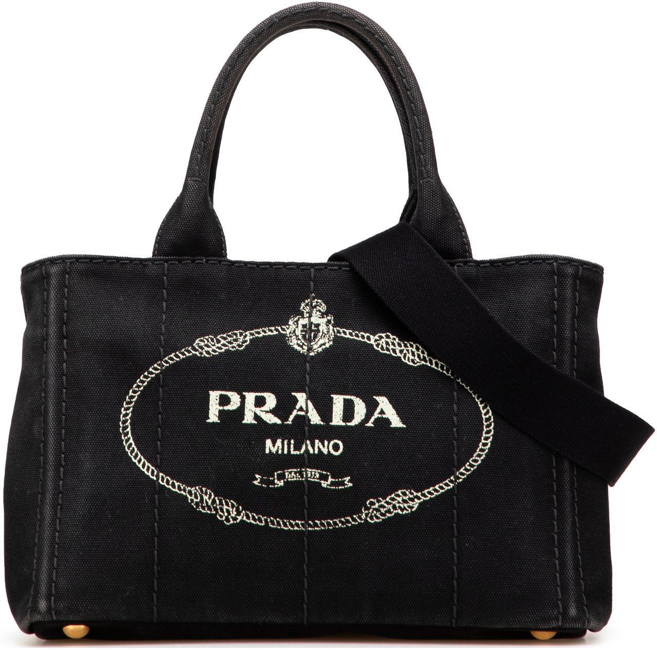 Prada Small Canvas Canapa Logo Satchel Zwart