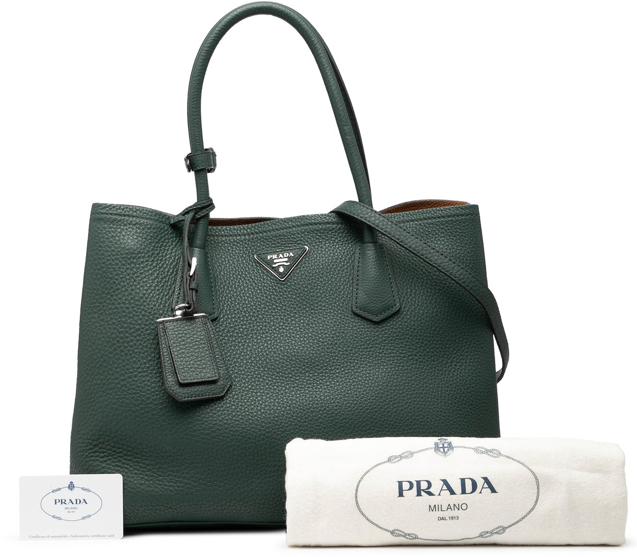 Prada Vitello Daino Double Handle Tote Groen