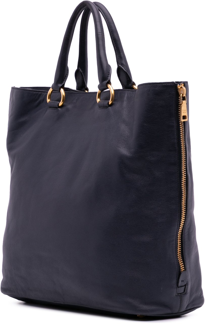 Prada Soft Calf Open Convertible Tote Blauw