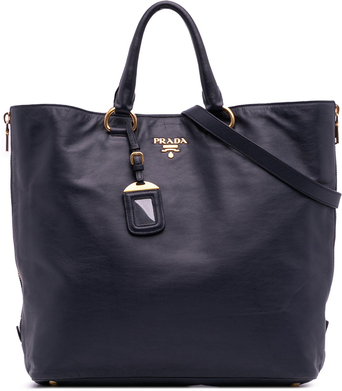 Prada Soft Calf Open Convertible Tote Blauw