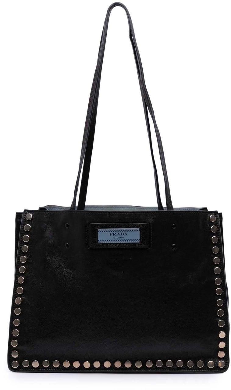 Prada Glace Calf Studded Etiquette Tote Zwart