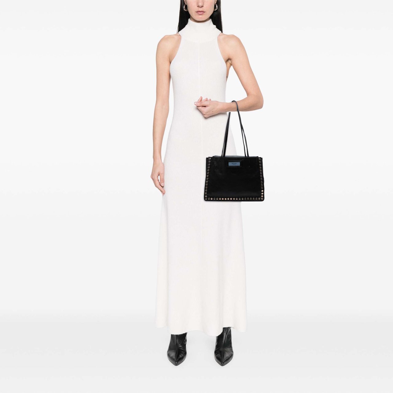Prada Glace Calf Studded Etiquette Tote Zwart