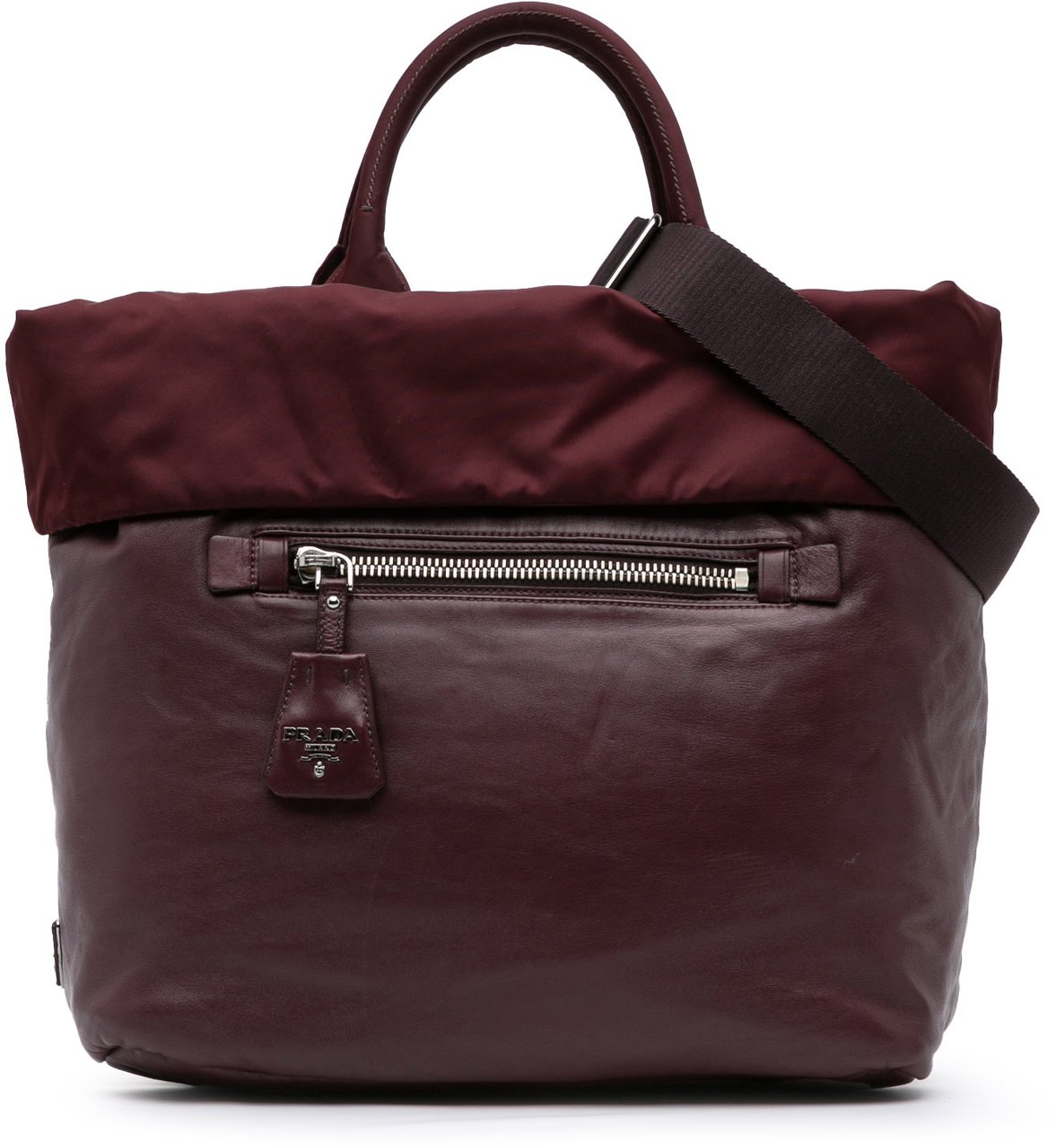 Prada Tessuto and Nappa Reversible Satchel Rood