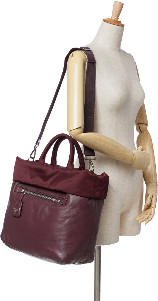 Prada Tessuto and Nappa Reversible Satchel Rood