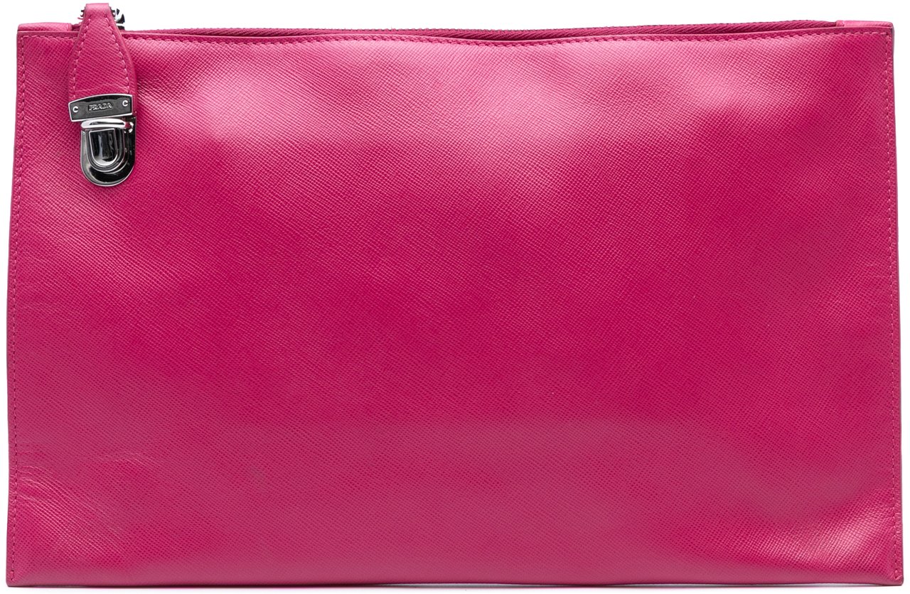 Prada Saffiano Lux Zip Clutch Roze
