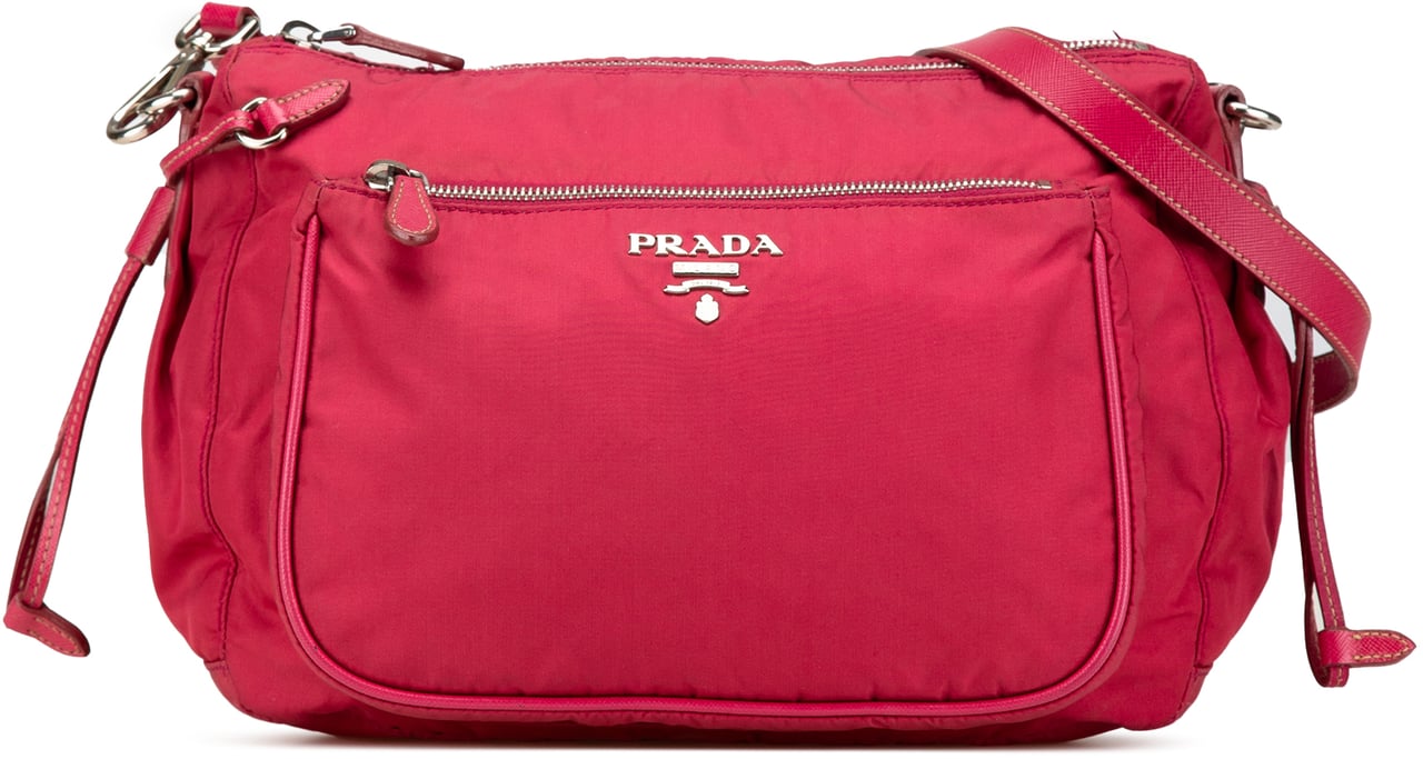 Prada Saffiano Trimmed Tessuto Zip Top Crossbody Rood