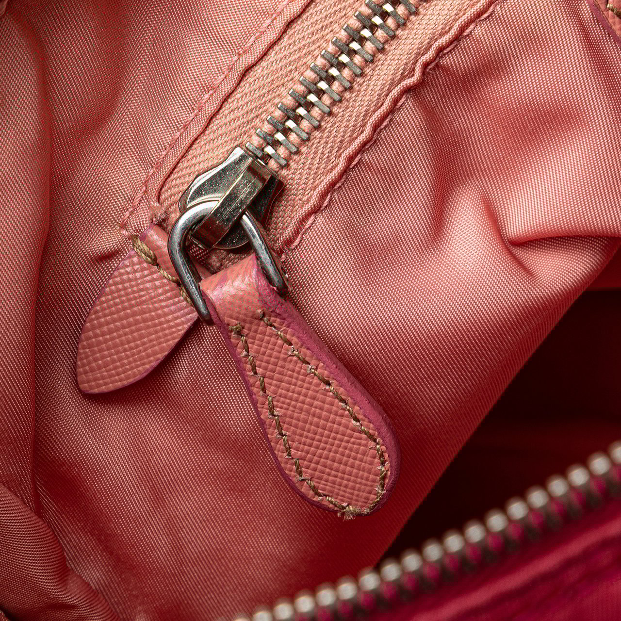 Prada Saffiano Trimmed Tessuto Zip Top Crossbody Rood