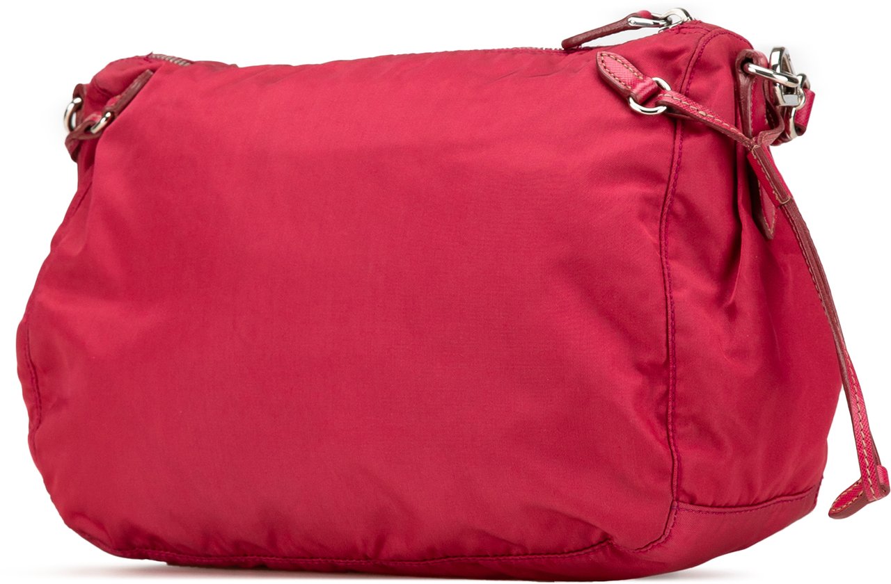Prada Saffiano Trimmed Tessuto Zip Top Crossbody Rood