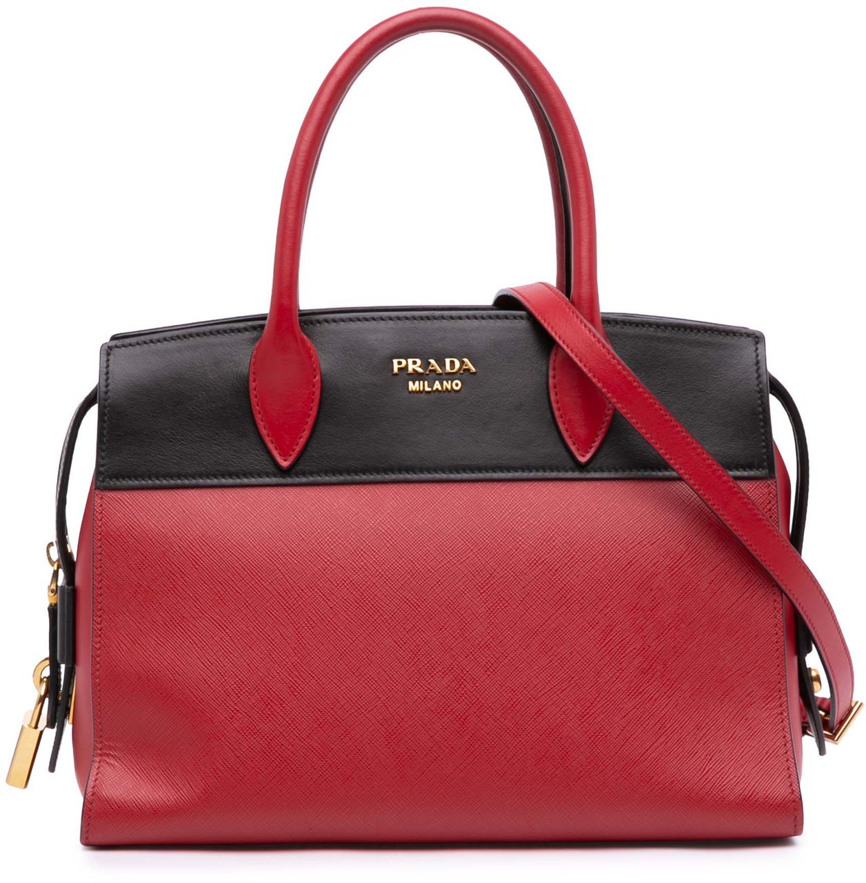 Prada Saffiano And City Calf Esplanade Satchel Rood