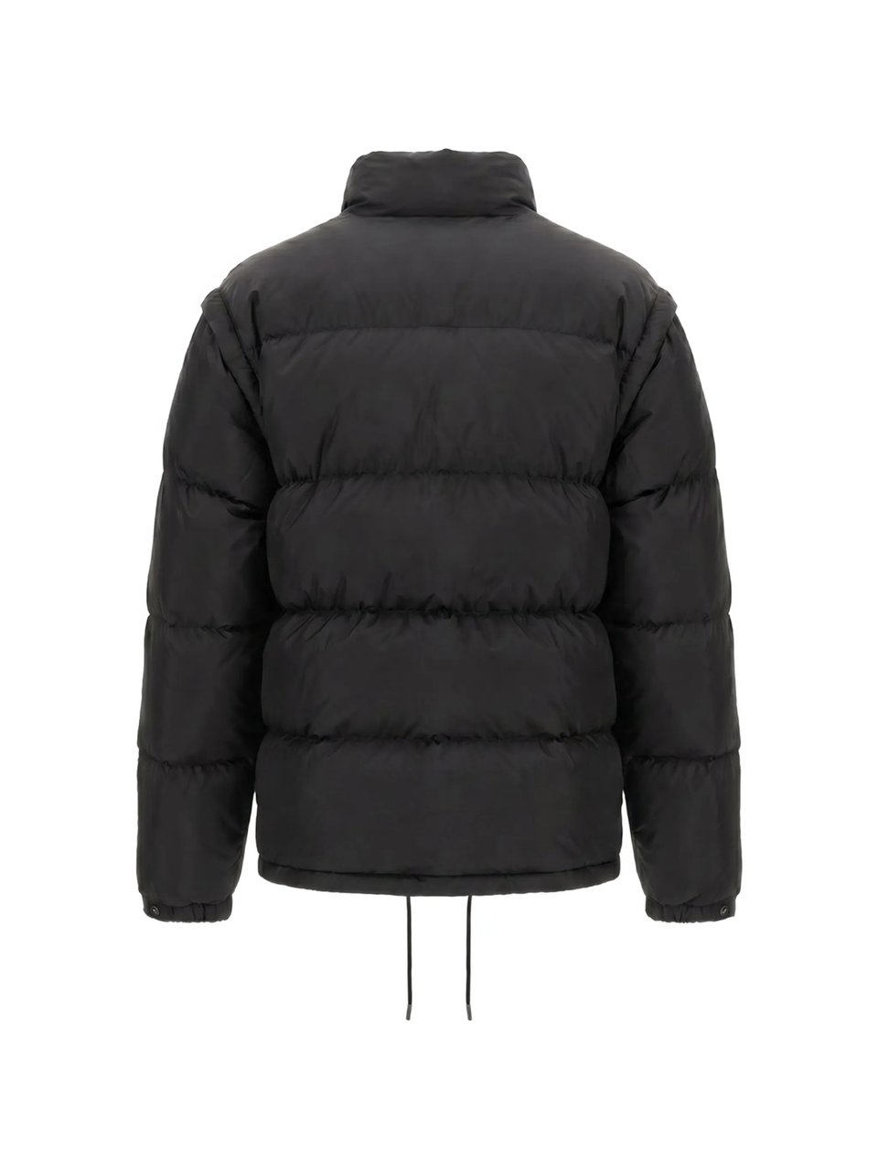 Prada High Collar Black Puffer Jacket With Adjustable Hem Zwart