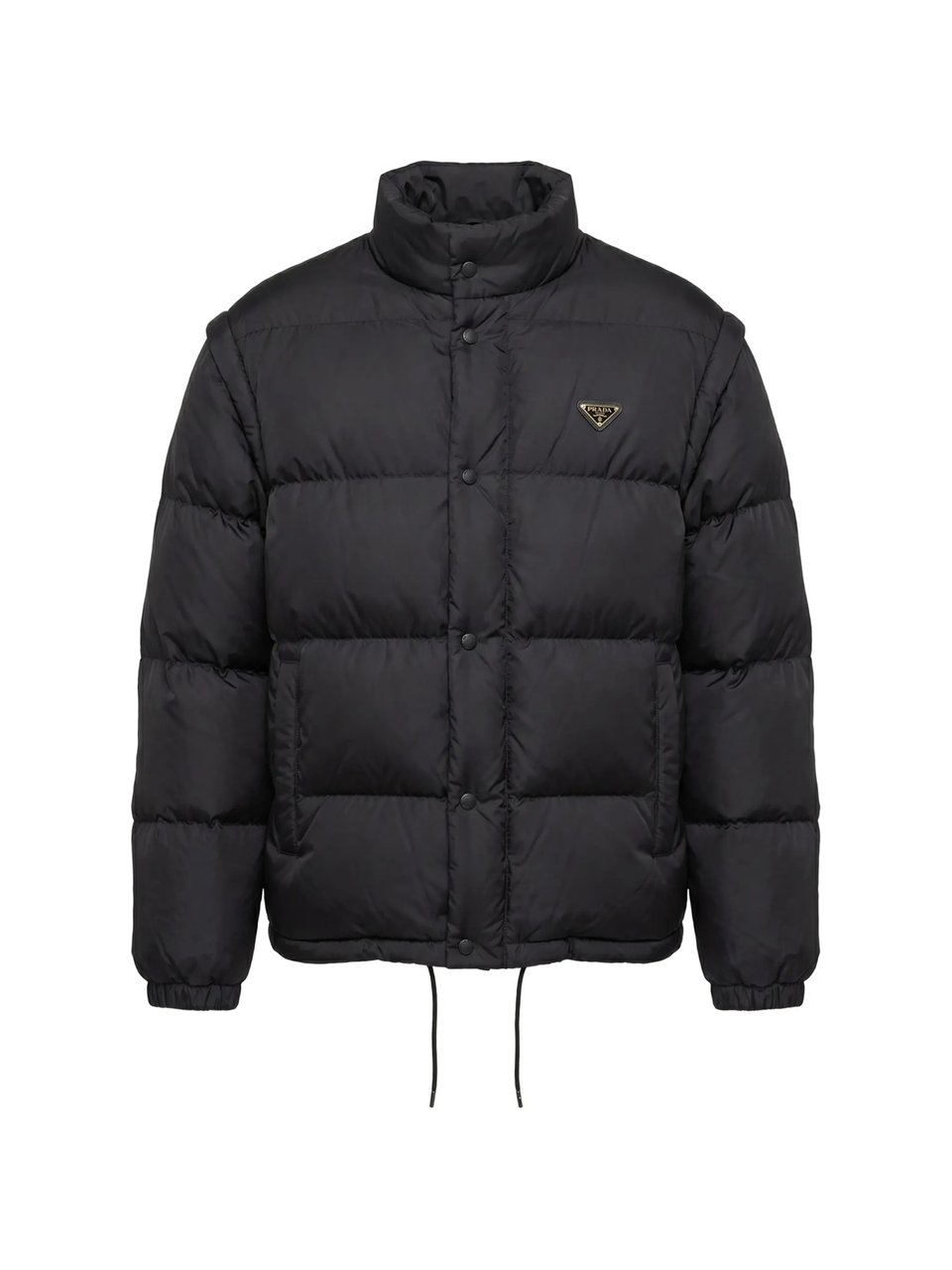 Prada High Collar Black Puffer Jacket With Adjustable Hem Zwart
