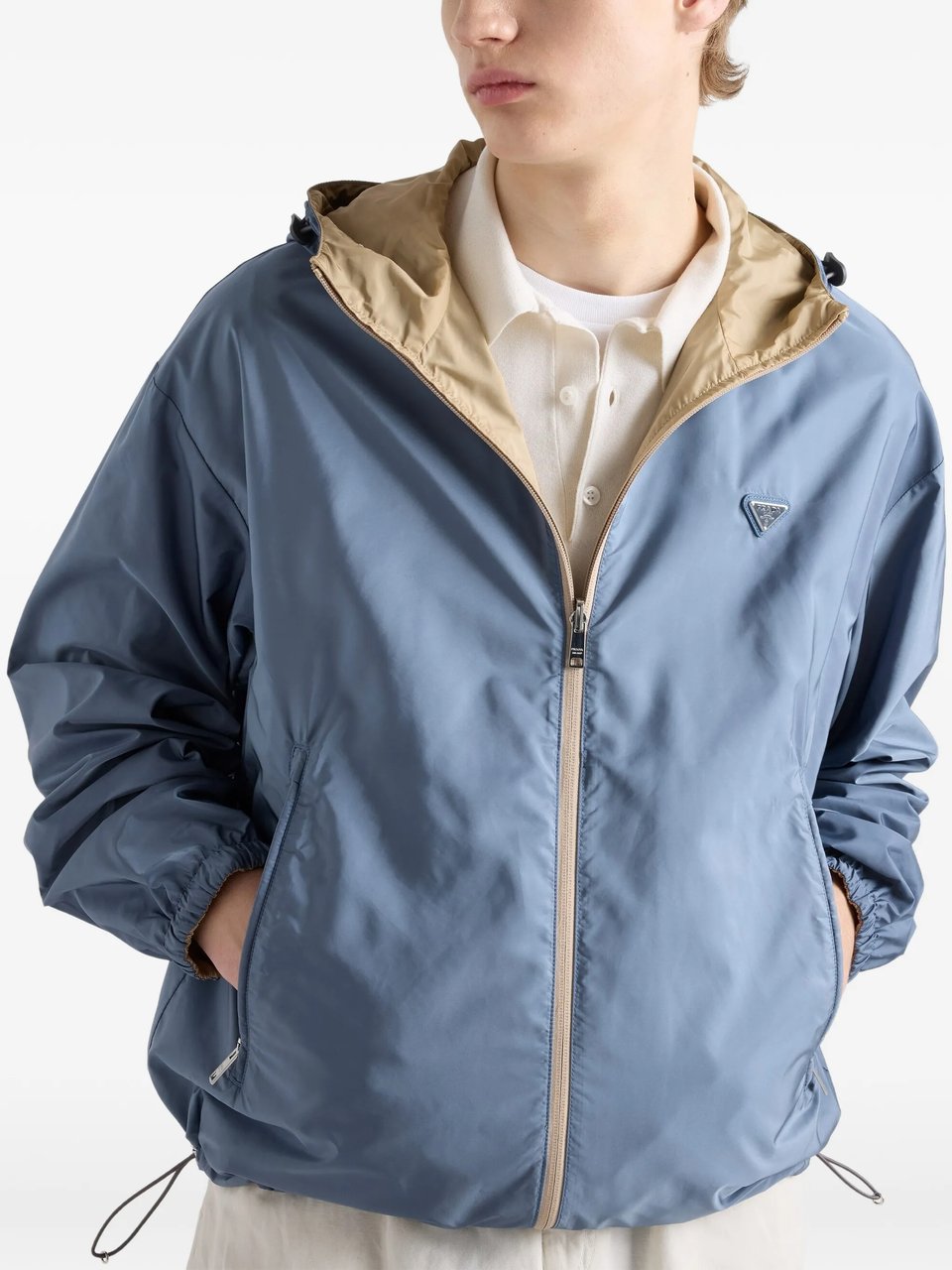 Prada Reversible Beige/Blue Sporty Zip Jacket Neutraal
