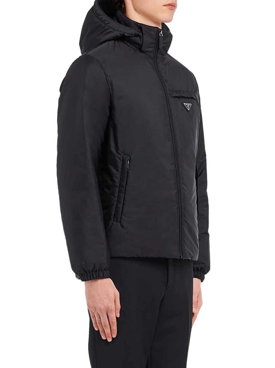 Prada Hooded Padded Jacket With Matte Finish And Logo Detail Zwart