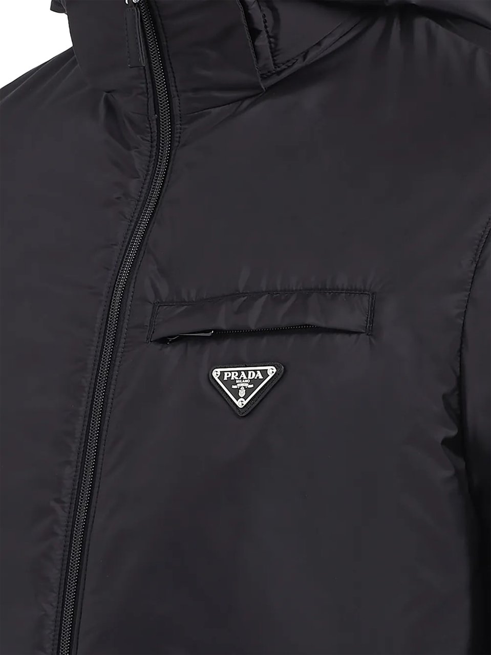 Prada Hooded Padded Jacket With Matte Finish And Logo Detail Zwart