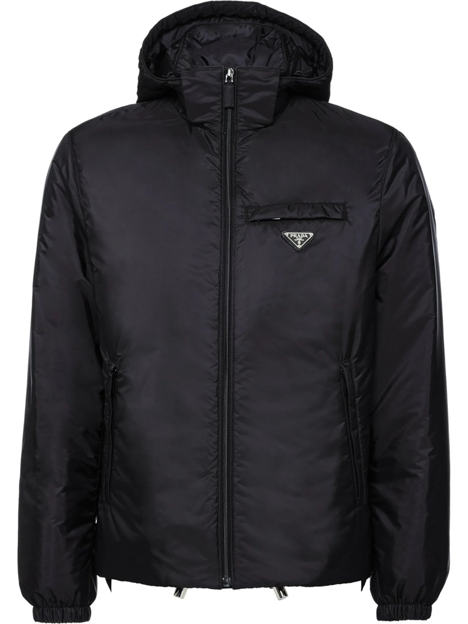 Prada Hooded Padded Jacket With Matte Finish And Logo Detail Zwart