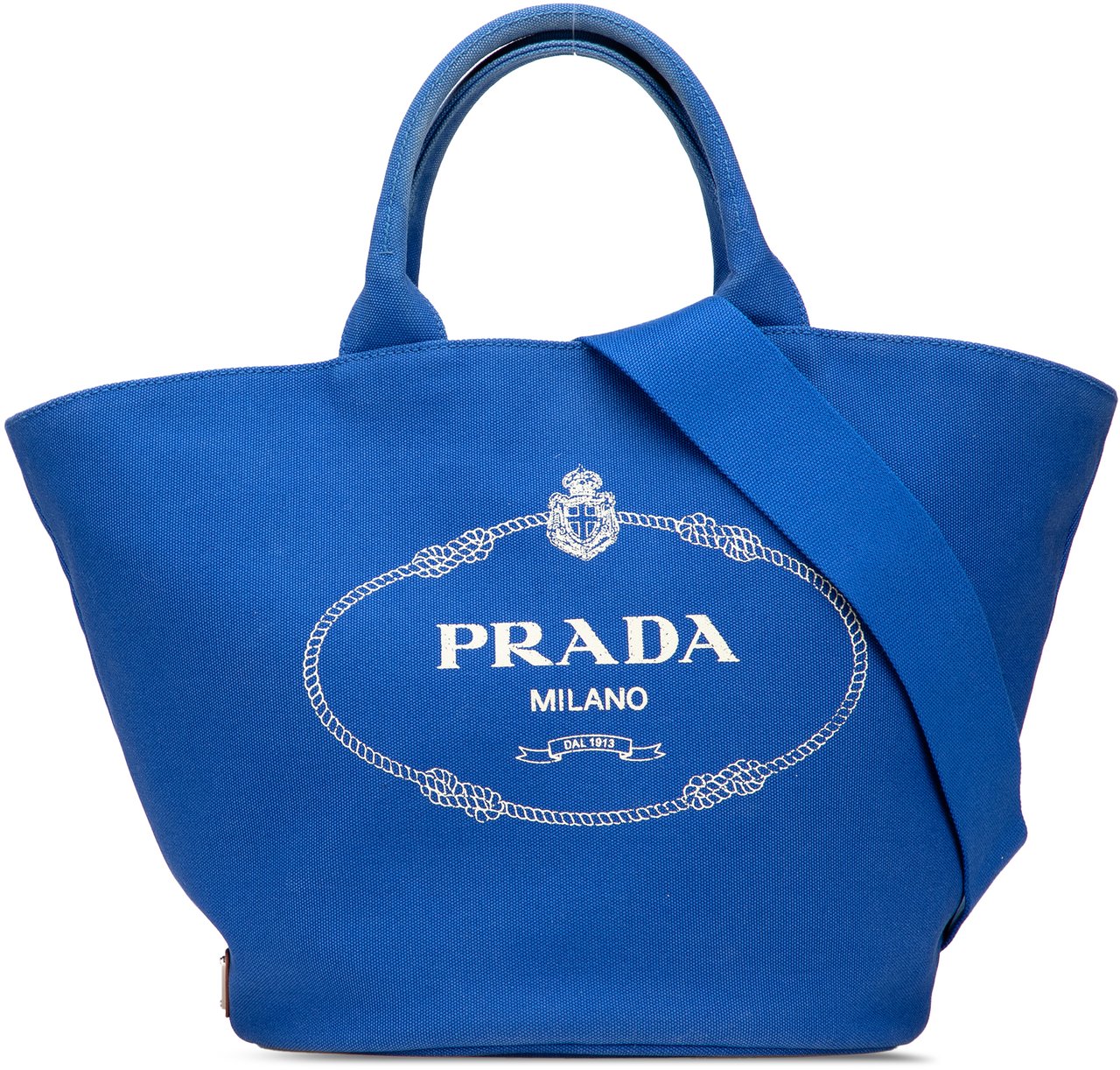 Prada Medium Canvas Canapa Logo Convertible Shopping Tote Blauw
