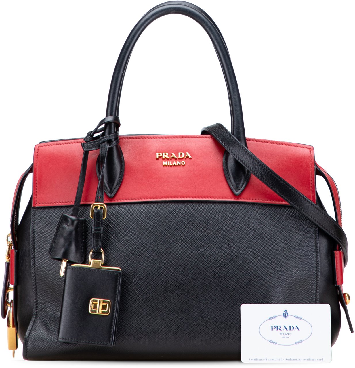 Prada Saffiano and City Calf Esplanade Satchel Zwart