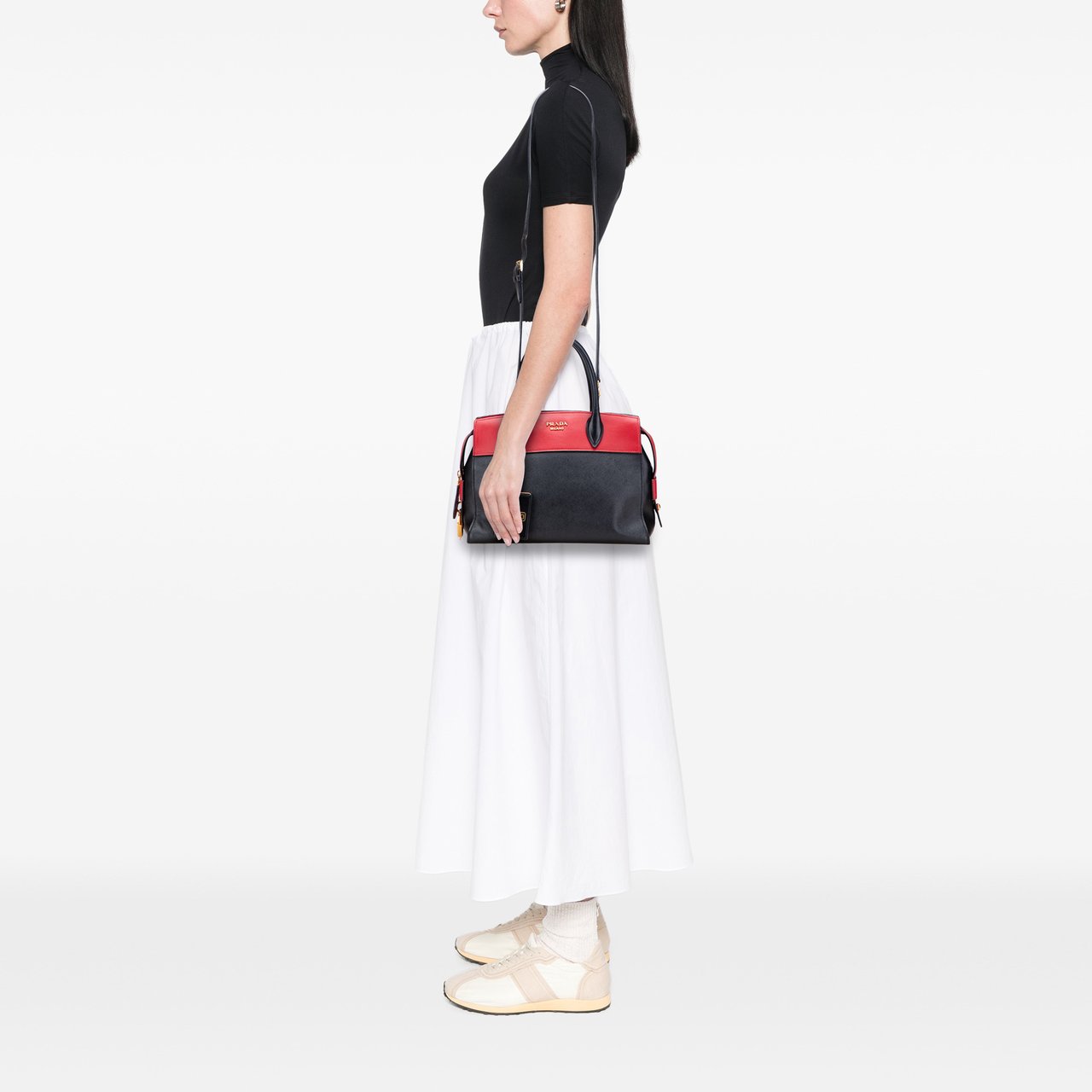 Prada Saffiano and City Calf Esplanade Satchel Zwart