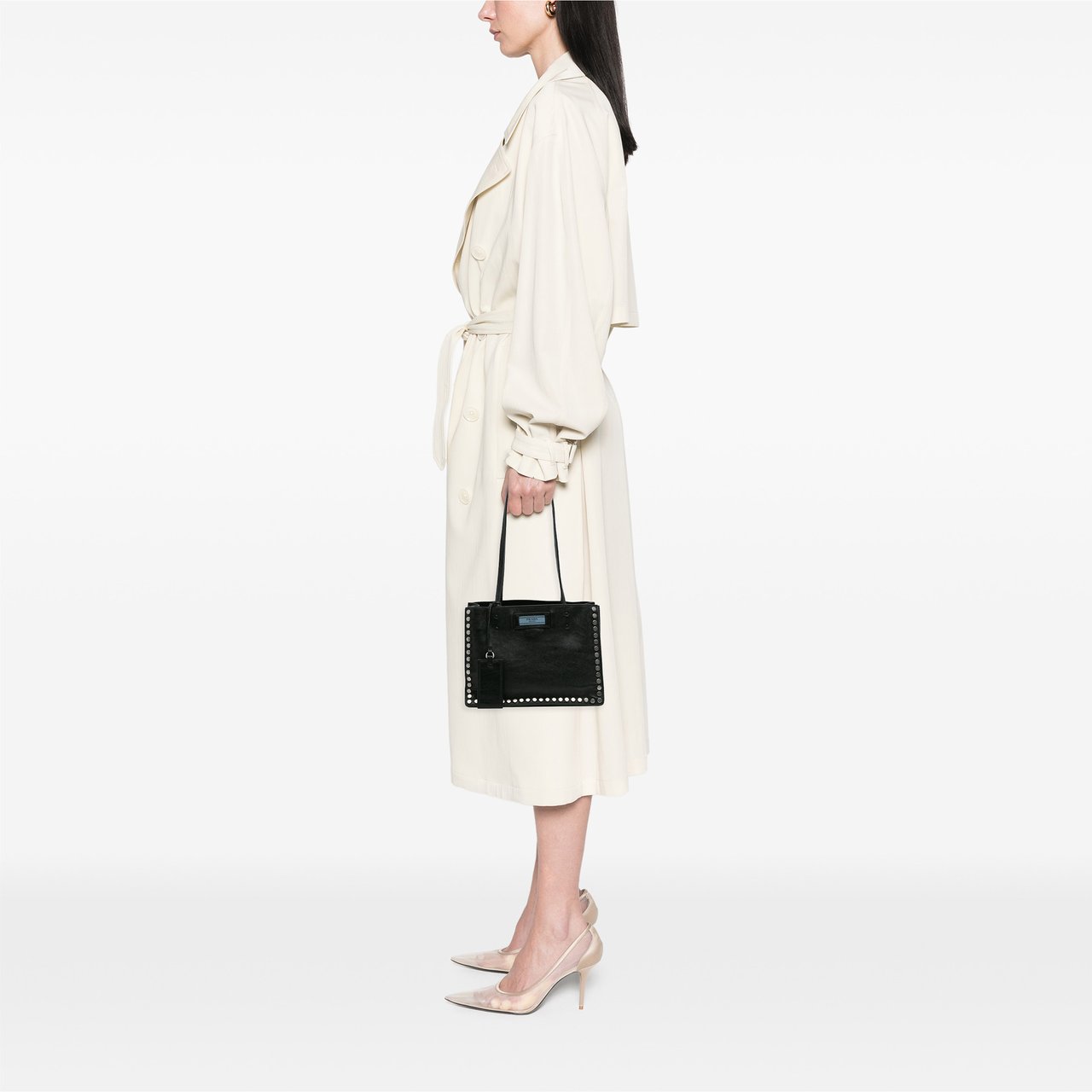 Prada Glace Calf Studded Etiquette Tote Zwart