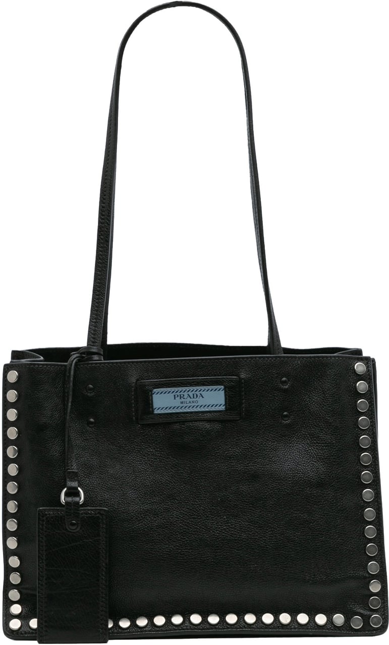 Prada Glace Calf Studded Etiquette Tote Zwart