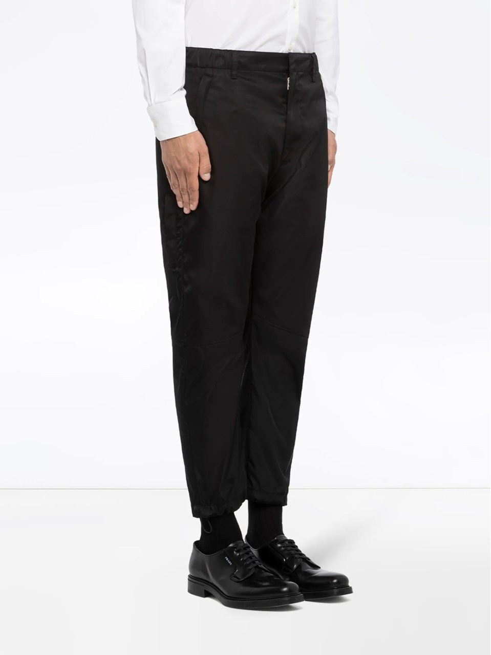 Prada Black Pantalone Tapered Matte Fabric Pants Zwart